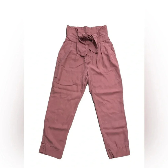 Cartonnier by Anthropologie Rose high waist tie front tapered flowy pants. 6 - Picture 1 of 8